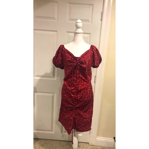 Peasant Drawstring Puff Sleeve Ruched Plus Mini Dress - Picture 4 of 6
